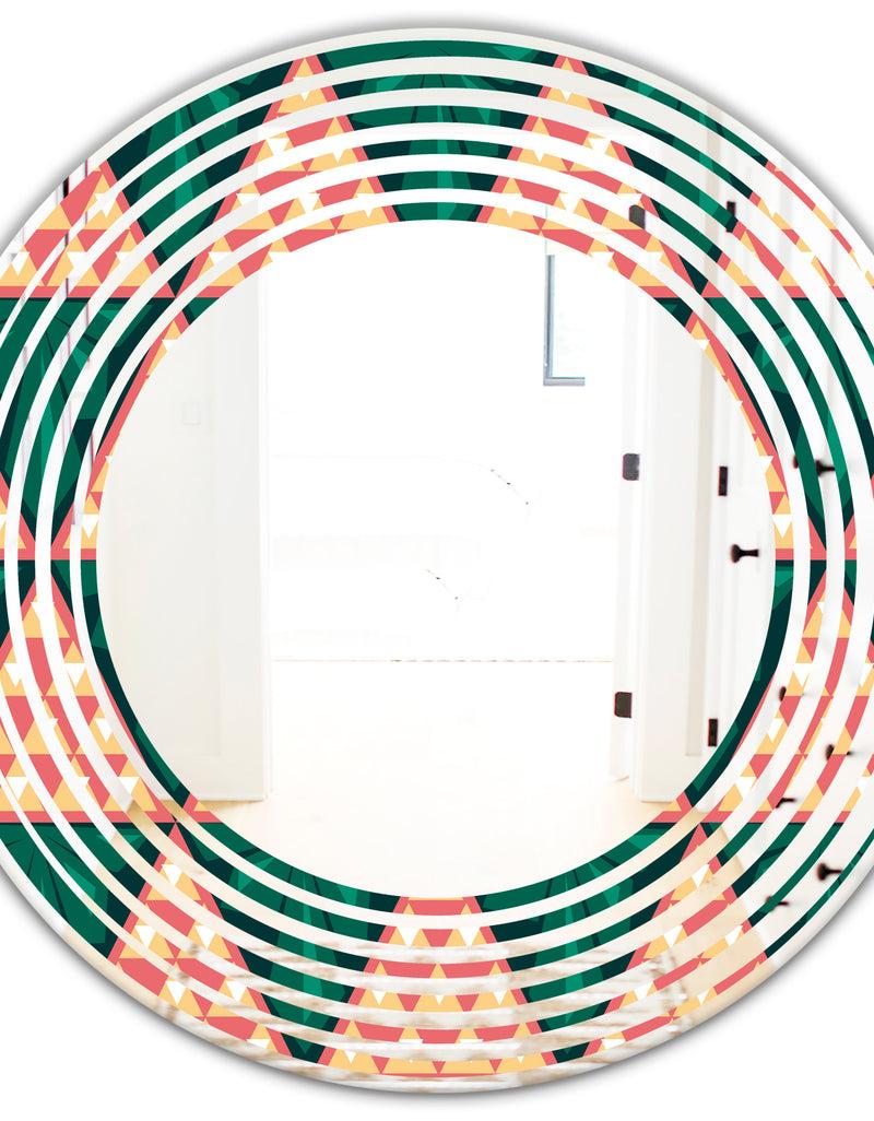 DesignQ Abstract Geometric Retro II - Modern Round Or Oval Wall Mirror - Wave