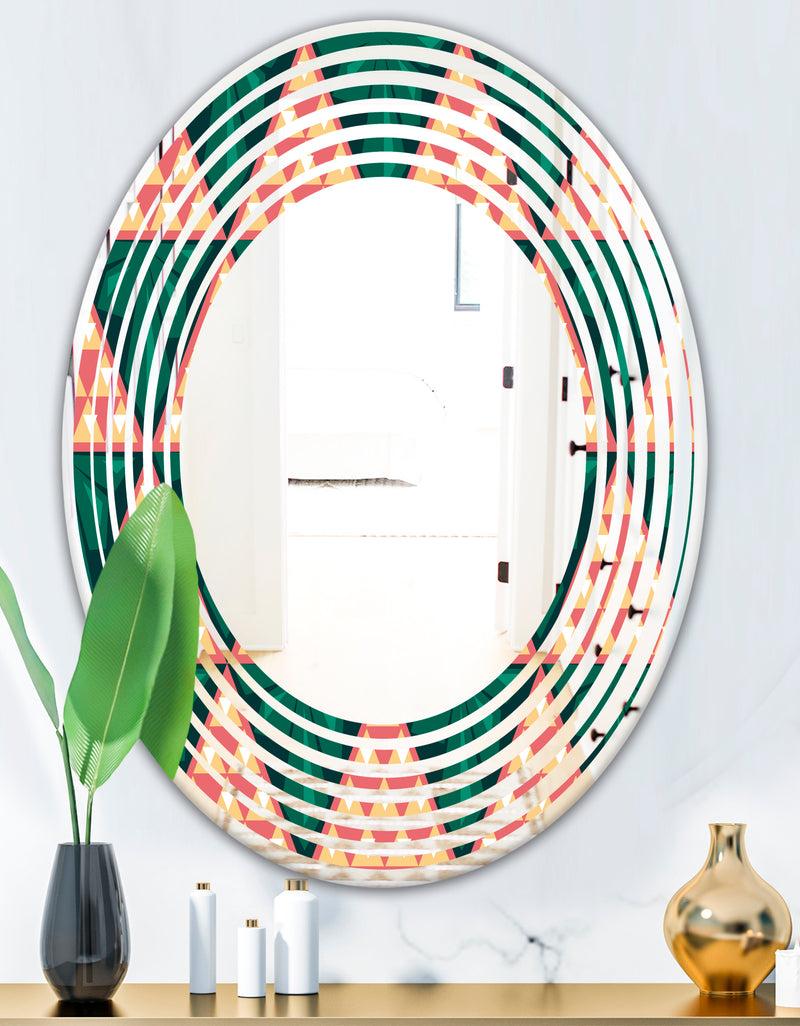 DesignQ Abstract Geometric Retro II - Modern Round Or Oval Wall Mirror - Wave