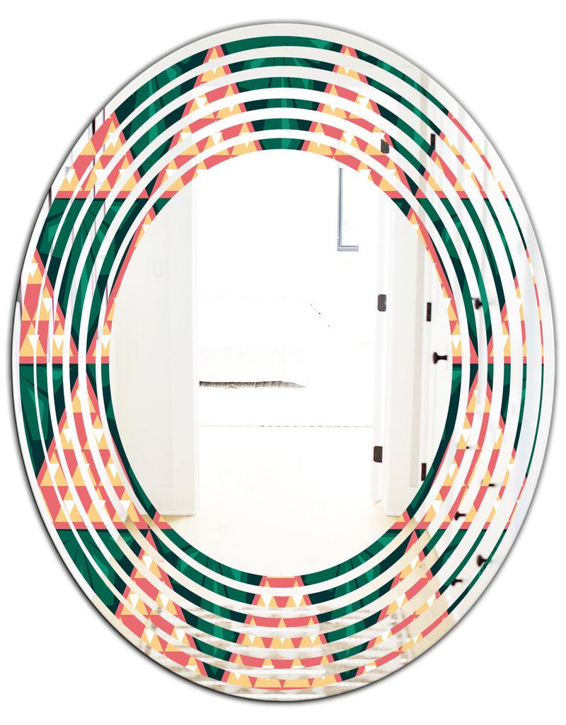 DesignQ Abstract Geometric Retro II - Modern Round Or Oval Wall Mirror - Wave