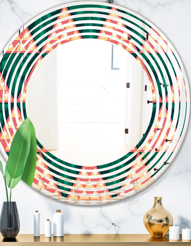DesignQ Abstract Geometric Retro II - Modern Round or Oval Wall Mirror - Wave