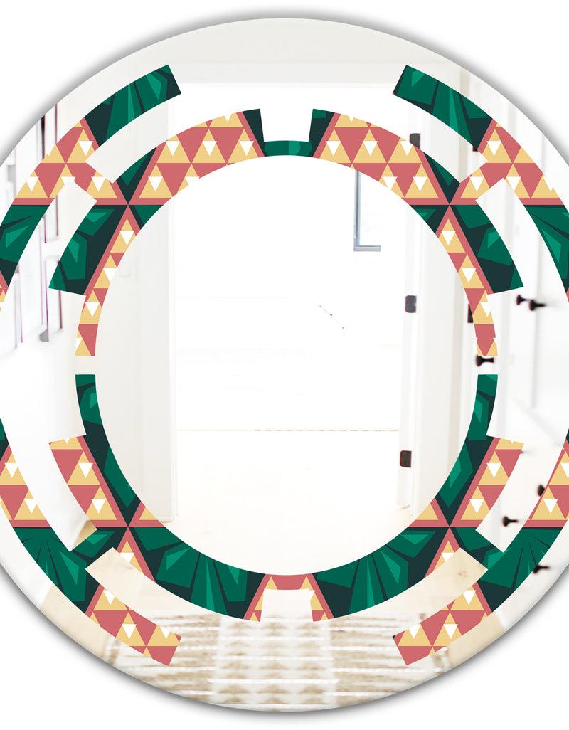 DesignQ Abstract Geometric Retro II - Modern Round Or Oval Wall Mirror - Space