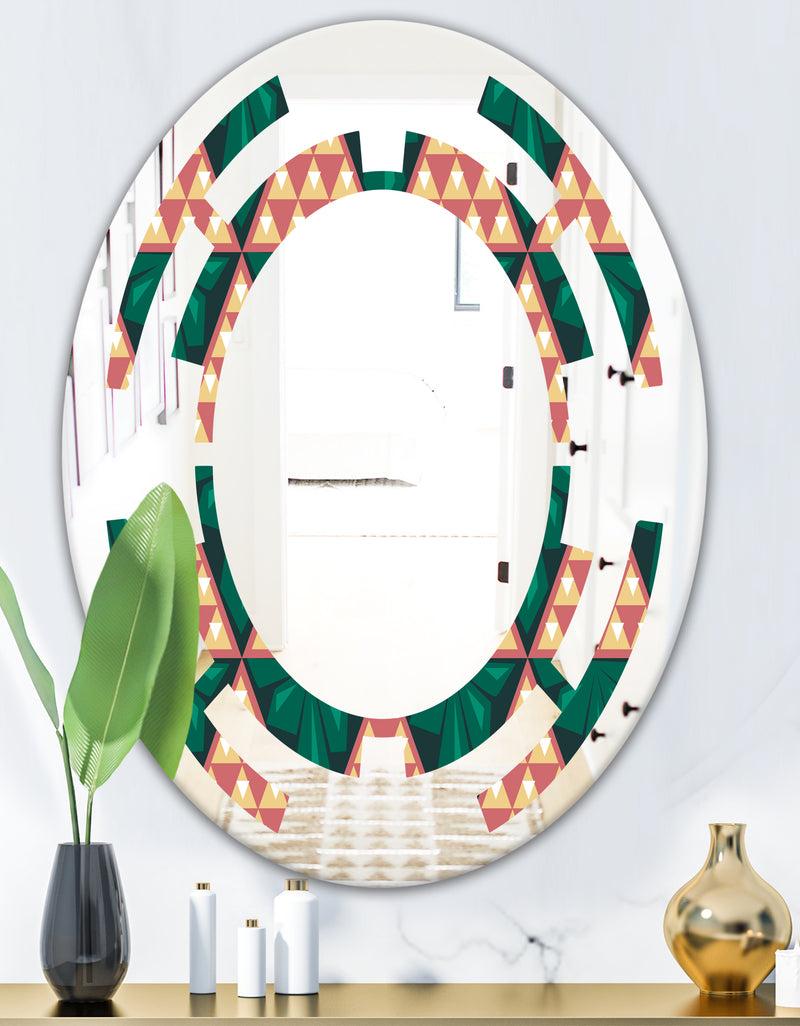 DesignQ Abstract Geometric Retro II - Modern Round Or Oval Wall Mirror - Space