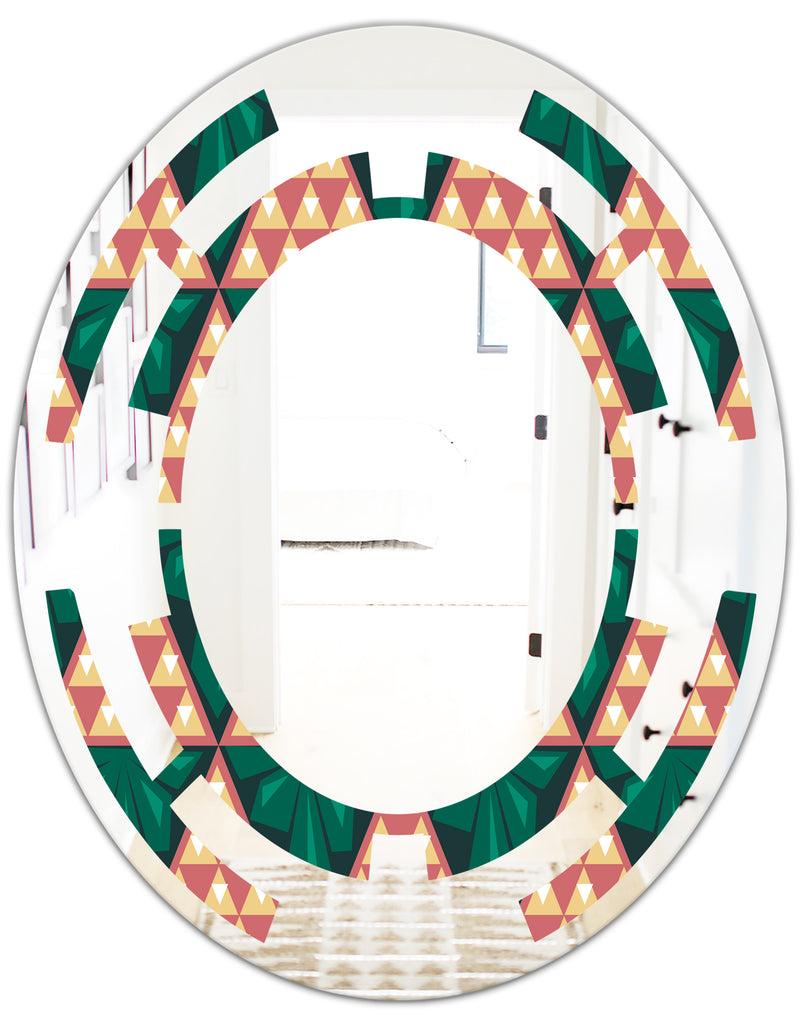 DesignQ Abstract Geometric Retro II - Modern Round Or Oval Wall Mirror - Space