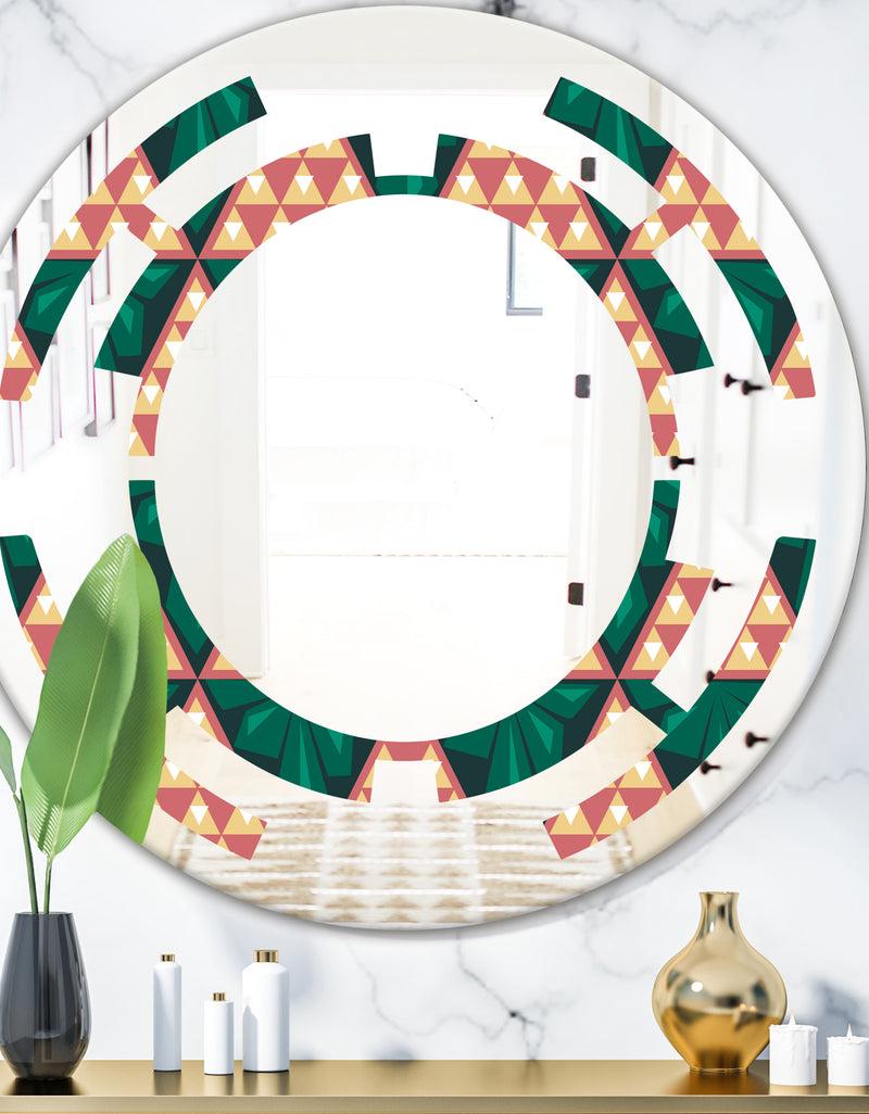 DesignQ Abstract Geometric Retro II - Modern Round or Oval Wall Mirror - Space