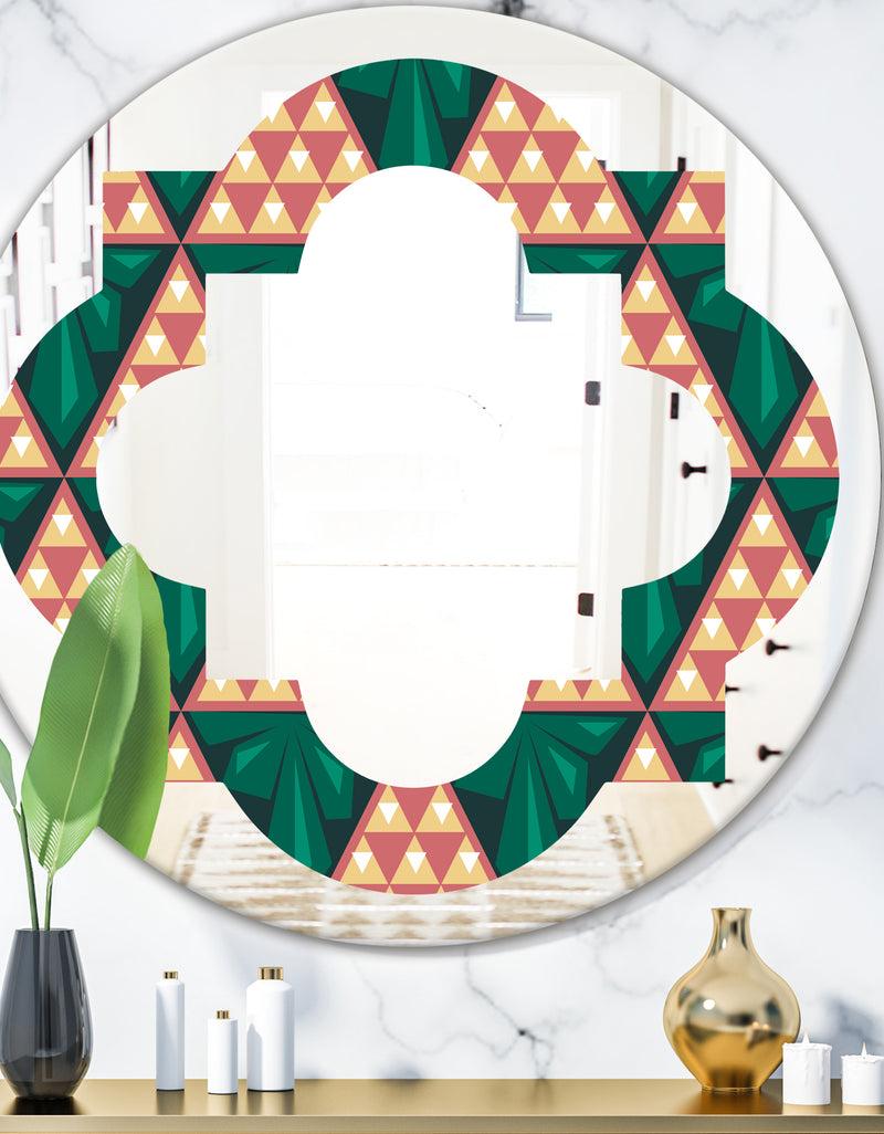 DesignQ Abstract Geometric Retro II - Modern Round or Oval Wall Mirror - Quatrefoil