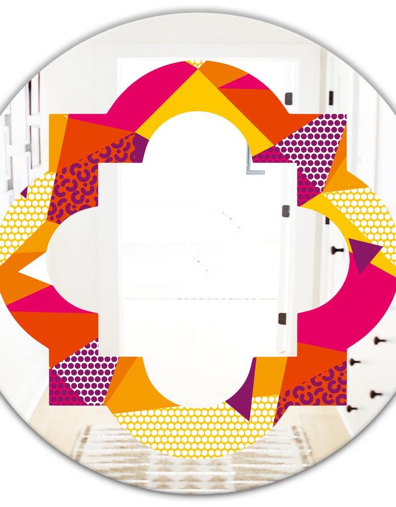DesignQ Abstract Geometric Retro III - Modern Round Or Oval Wall Mirror - Quatrefoil