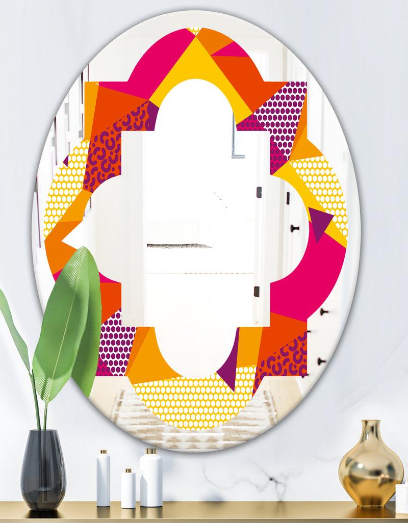 DesignQ Abstract Geometric Retro III - Modern Round Or Oval Wall Mirror - Quatrefoil