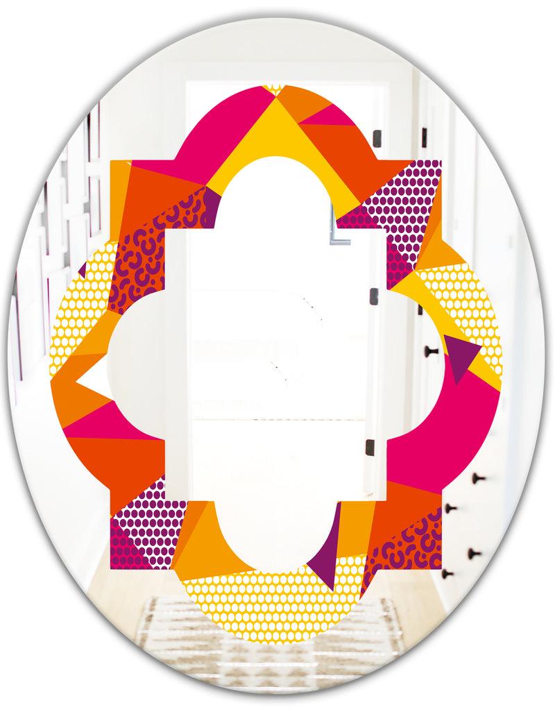 DesignQ Abstract Geometric Retro III - Modern Round Or Oval Wall Mirror - Quatrefoil