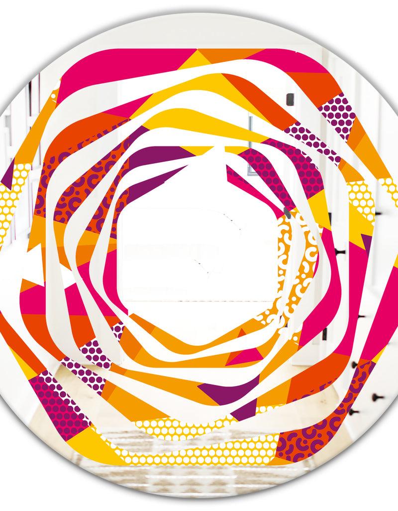 DesignQ Abstract Geometric Retro III - Modern Round Or Oval Wall Mirror - Whirl