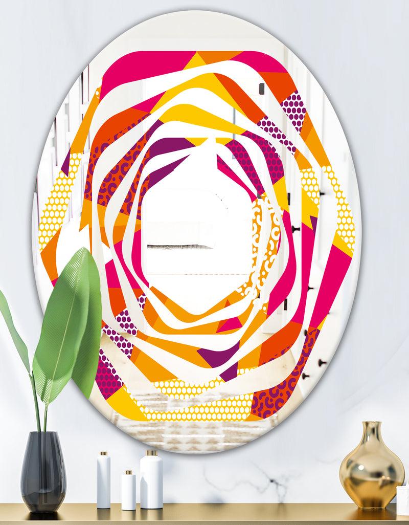 DesignQ Abstract Geometric Retro III - Modern Round Or Oval Wall Mirror - Whirl