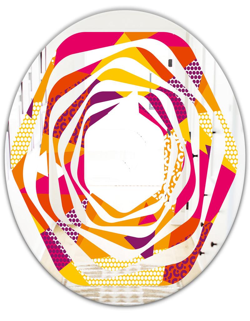 DesignQ Abstract Geometric Retro III - Modern Round Or Oval Wall Mirror - Whirl