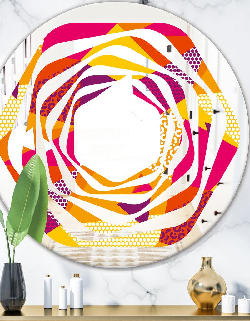 DesignQ Abstract Geometric Retro III - Modern Round or Oval Wall Mirror - Whirl