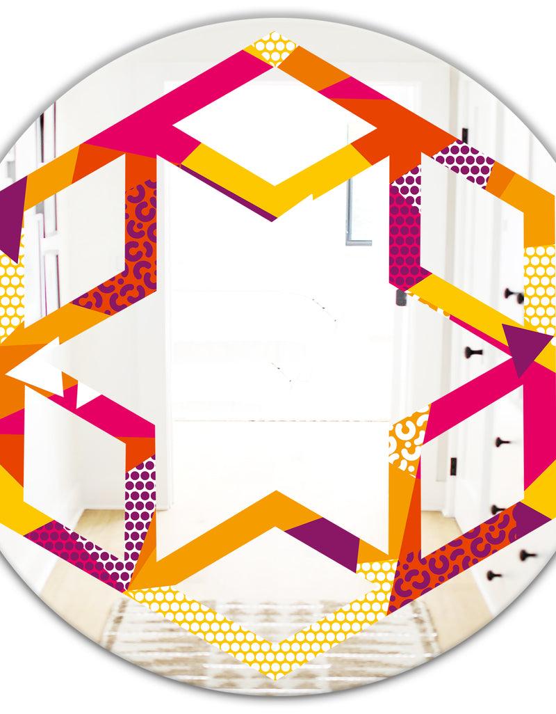 DesignQ Abstract Geometric Retro III - Modern Round Or Oval Wall Mirror - Hexagon Star