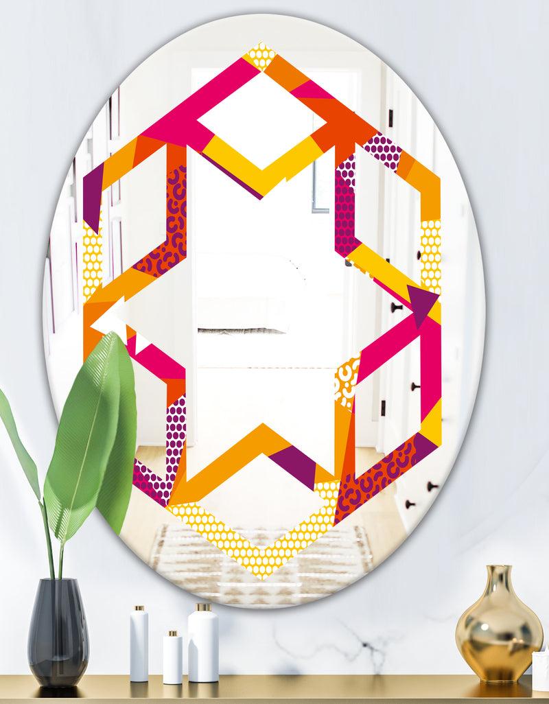 DesignQ Abstract Geometric Retro III - Modern Round Or Oval Wall Mirror - Hexagon Star