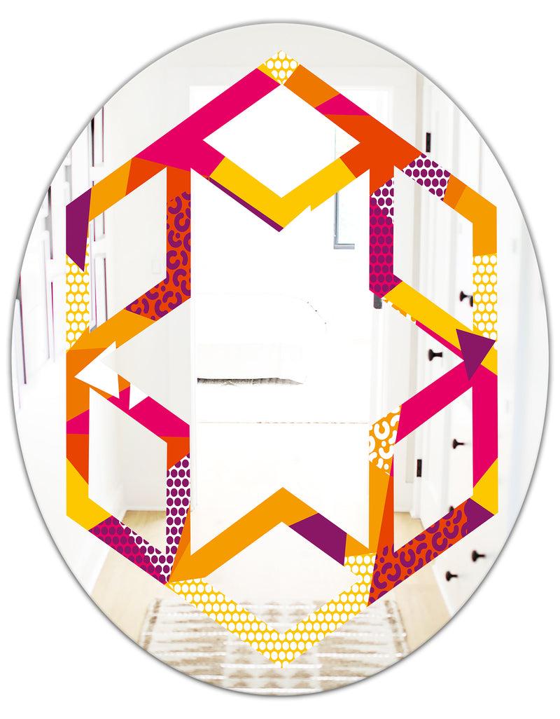 DesignQ Abstract Geometric Retro III - Modern Round Or Oval Wall Mirror - Hexagon Star