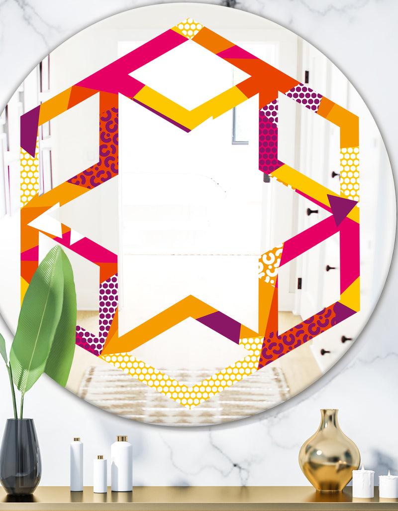 DesignQ Abstract Geometric Retro III - Modern Round or Oval Wall Mirror - Hexagon Star