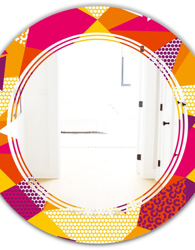 DesignQ Abstract Geometric Retro III - Modern Round Or Oval Wall Mirror - Triple C