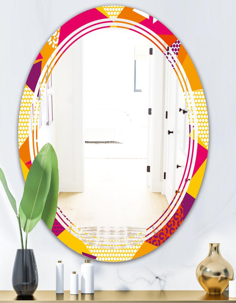DesignQ Abstract Geometric Retro III - Modern Round Or Oval Wall Mirror - Triple C