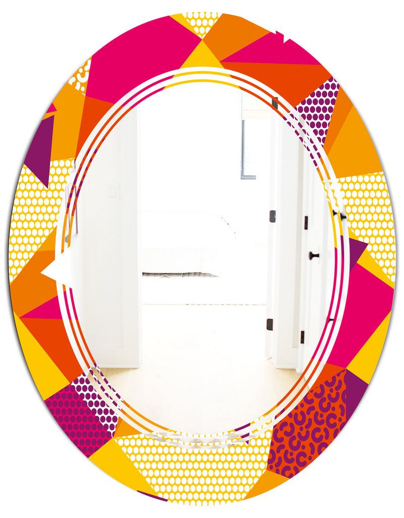 DesignQ Abstract Geometric Retro III - Modern Round Or Oval Wall Mirror - Triple C