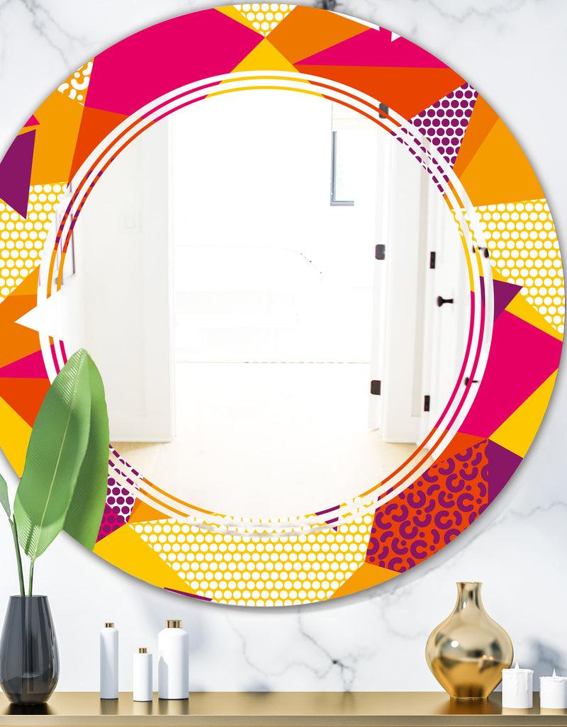 DesignQ Abstract Geometric Retro III - Modern Round or Oval Wall Mirror - Triple C