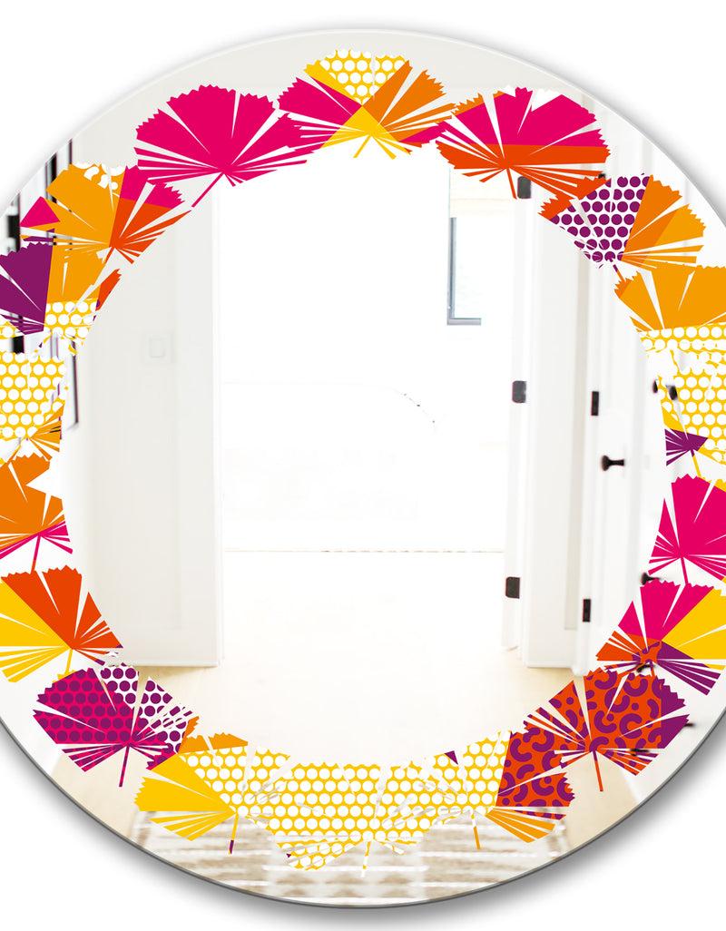 DesignQ Abstract Geometric Retro III - Modern Round Or Oval Wall Mirror - Leaves