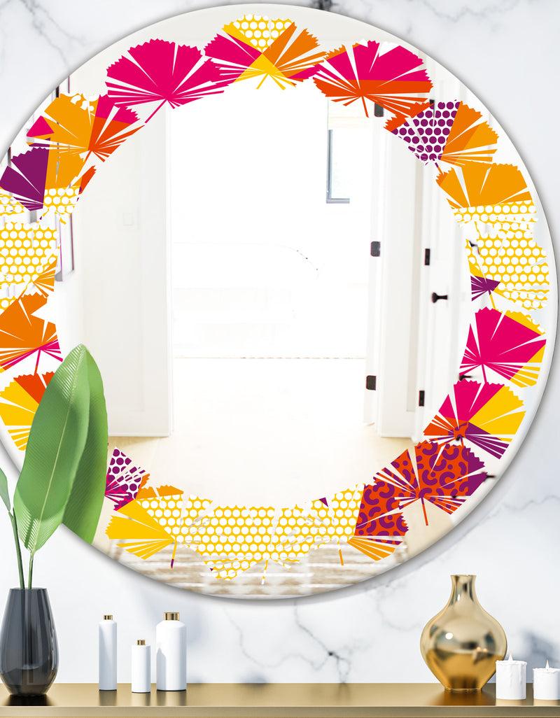 DesignQ Abstract Geometric Retro III - Modern Round or Oval Wall Mirror - Leaves
