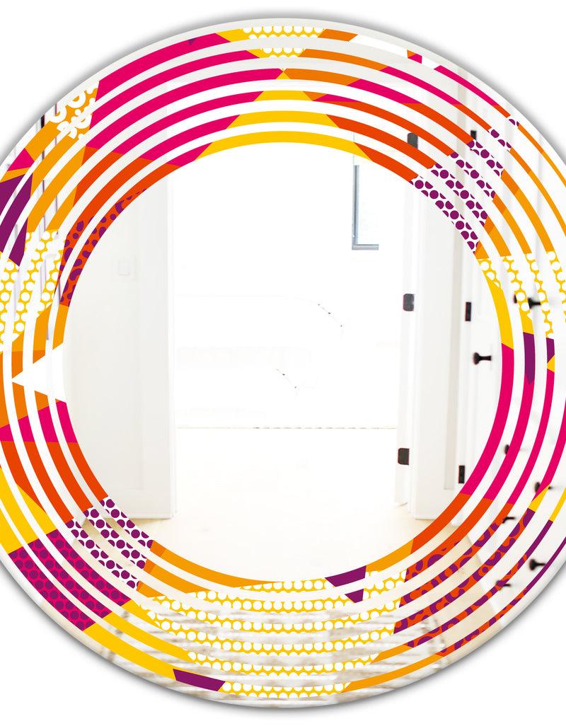 DesignQ Abstract Geometric Retro III - Modern Round Or Oval Wall Mirror - Wave