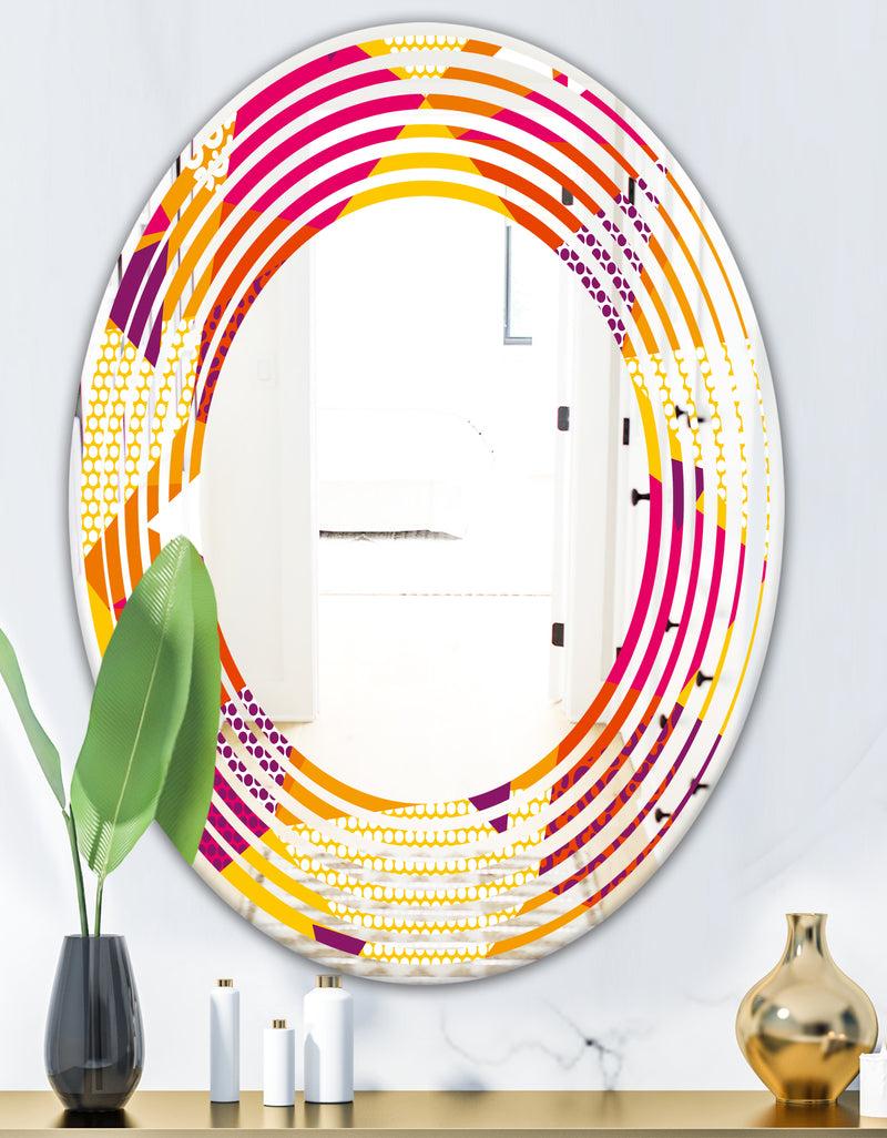 DesignQ Abstract Geometric Retro III - Modern Round Or Oval Wall Mirror - Wave
