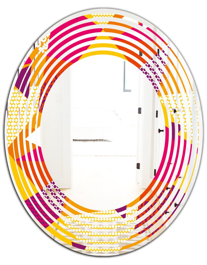 DesignQ Abstract Geometric Retro III - Modern Round Or Oval Wall Mirror - Wave