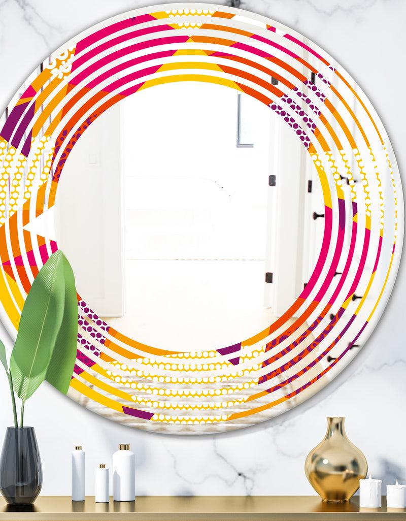 DesignQ Abstract Geometric Retro III - Modern Round or Oval Wall Mirror - Wave