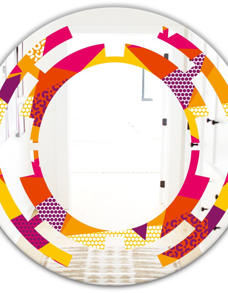 DesignQ Abstract Geometric Retro III - Modern Round Or Oval Wall Mirror - Space