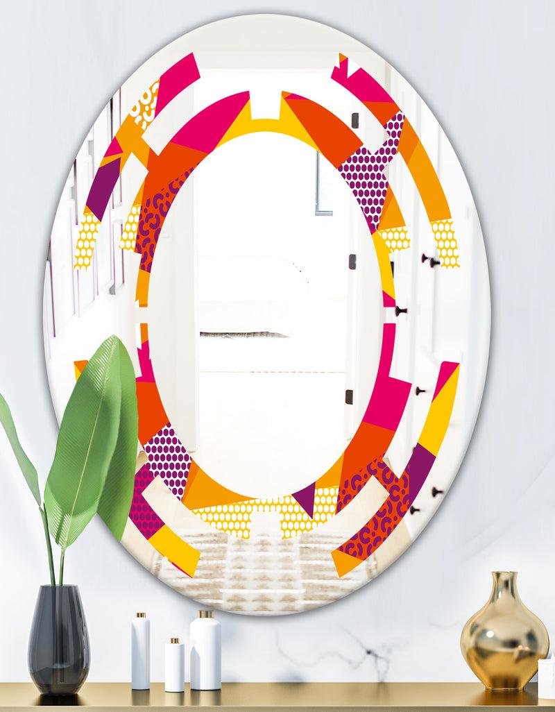DesignQ Abstract Geometric Retro III - Modern Round Or Oval Wall Mirror - Space