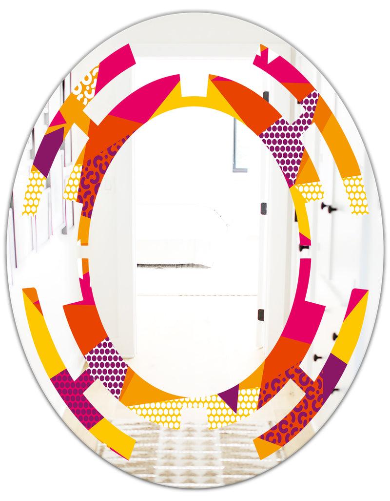 DesignQ Abstract Geometric Retro III - Modern Round Or Oval Wall Mirror - Space