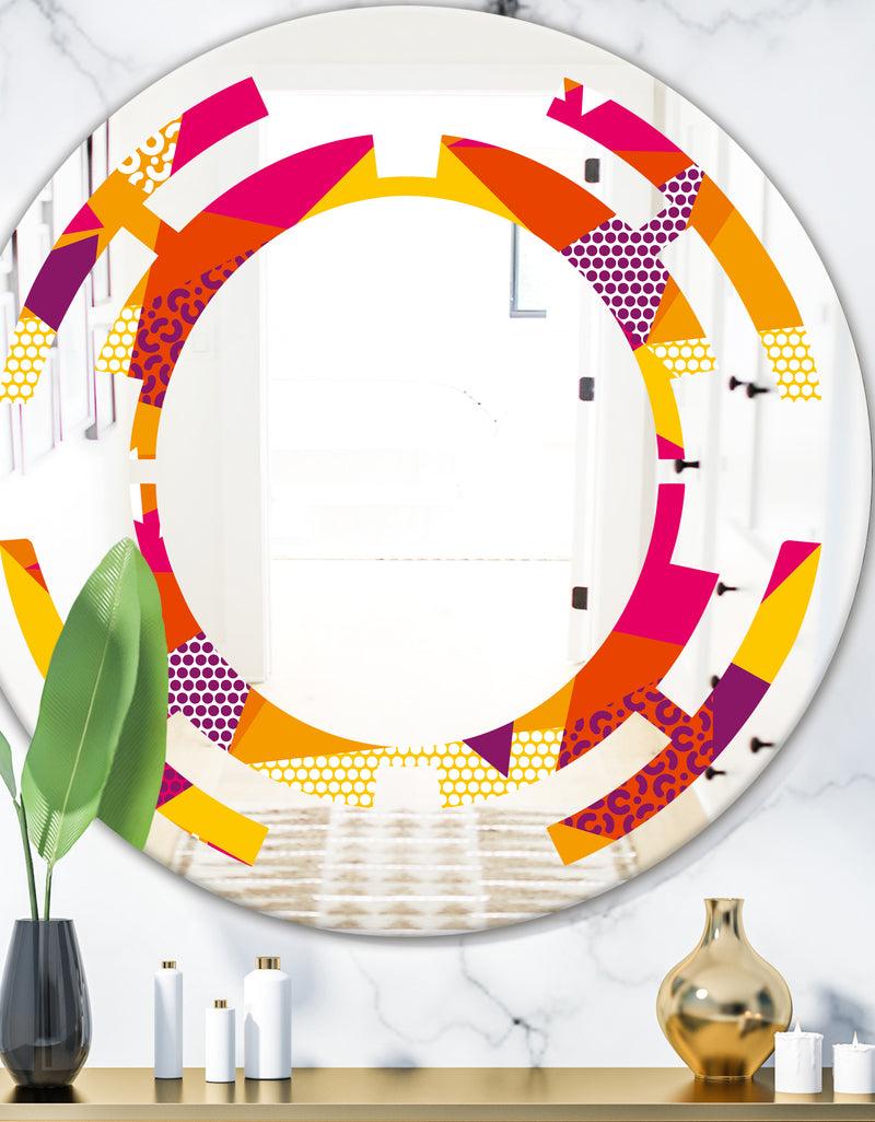 DesignQ Abstract Geometric Retro III - Modern Round or Oval Wall Mirror - Space