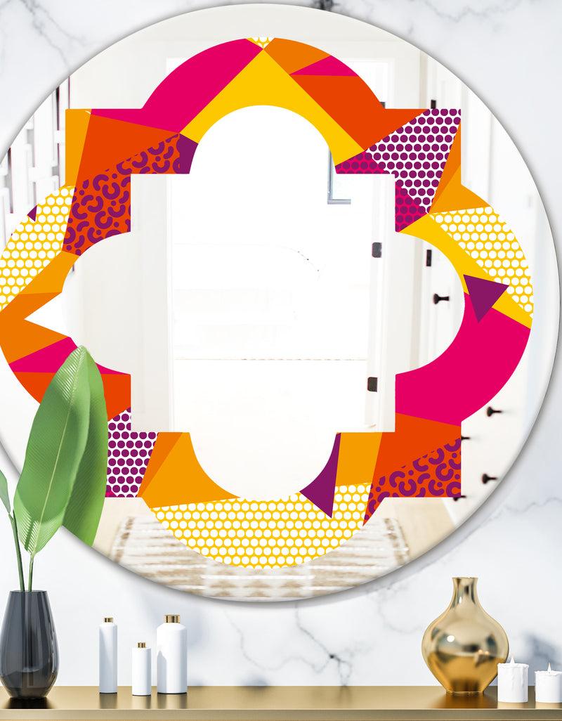 DesignQ Abstract Geometric Retro III - Modern Round or Oval Wall Mirror - Quatrefoil