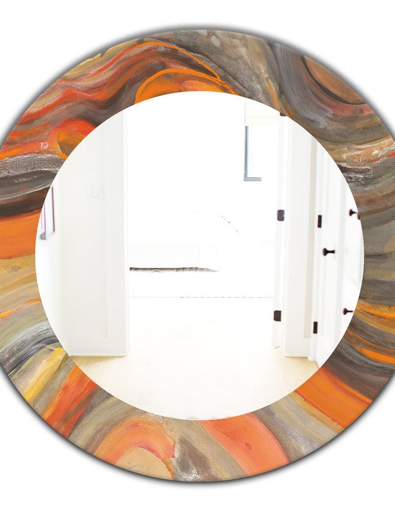 DesignQ Abstract Gilded Orange Waves - Modern Mirror - Frameless Oval Or Round Wall Mirror