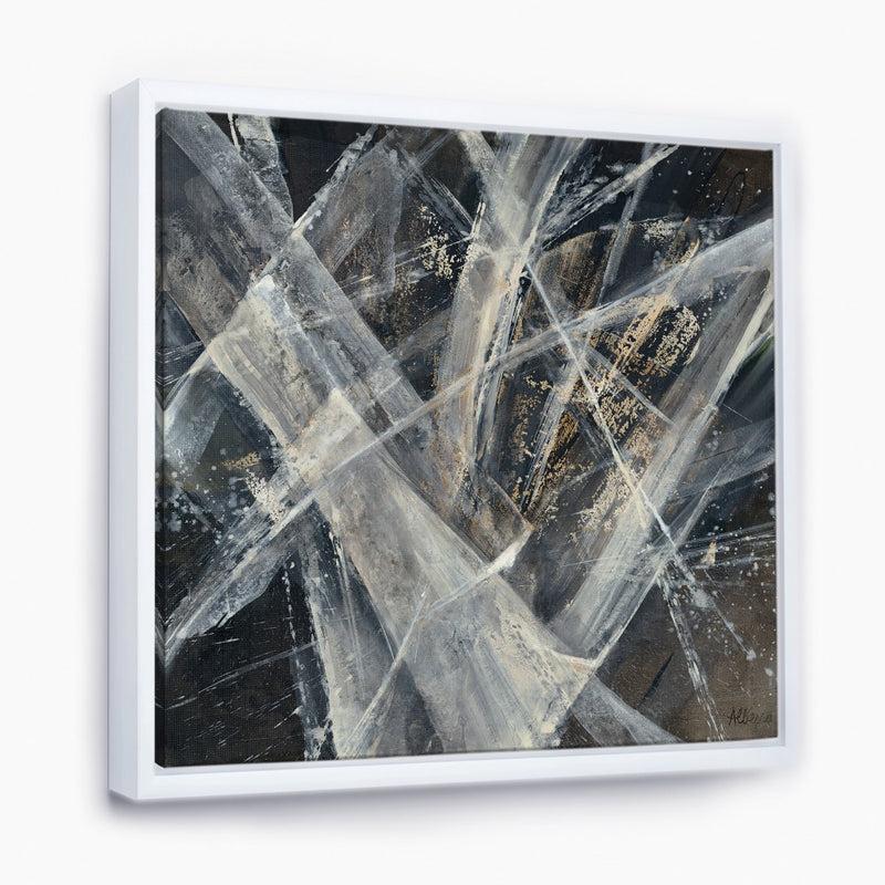 DesignQ Abstract Glacial Black And White Painting Mid Century Modern Framed Canvas