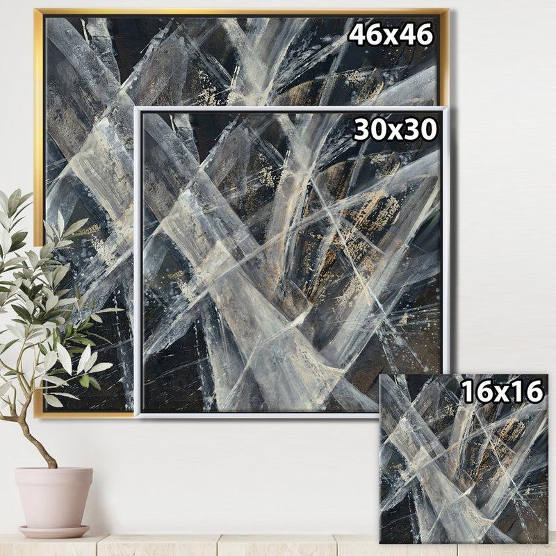 DesignQ Abstract Glacial Black And White Painting Mid Century Modern Framed Canvas