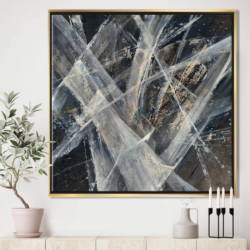 DesignQ Abstract Glacial Black And White Painting Mid Century Modern Framed Canvas