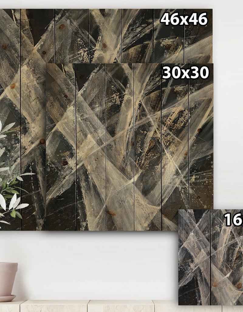 DesignQ Abstract Glacial Black And White Painting - Mid-Century Modern Print On Natural Pine Wood