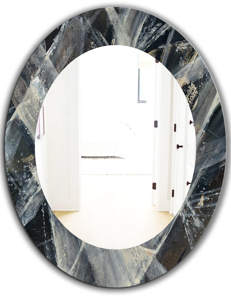 DesignQ Abstract Glacial Black And White Painting - Mid-Century Mirror - Oval Or Round Wall Mirror