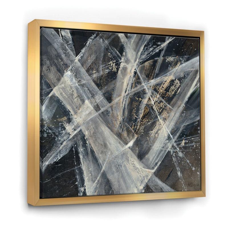 DesignQ Abstract Glacial Black And White Painting Mid Century Modern Framed Canvas
