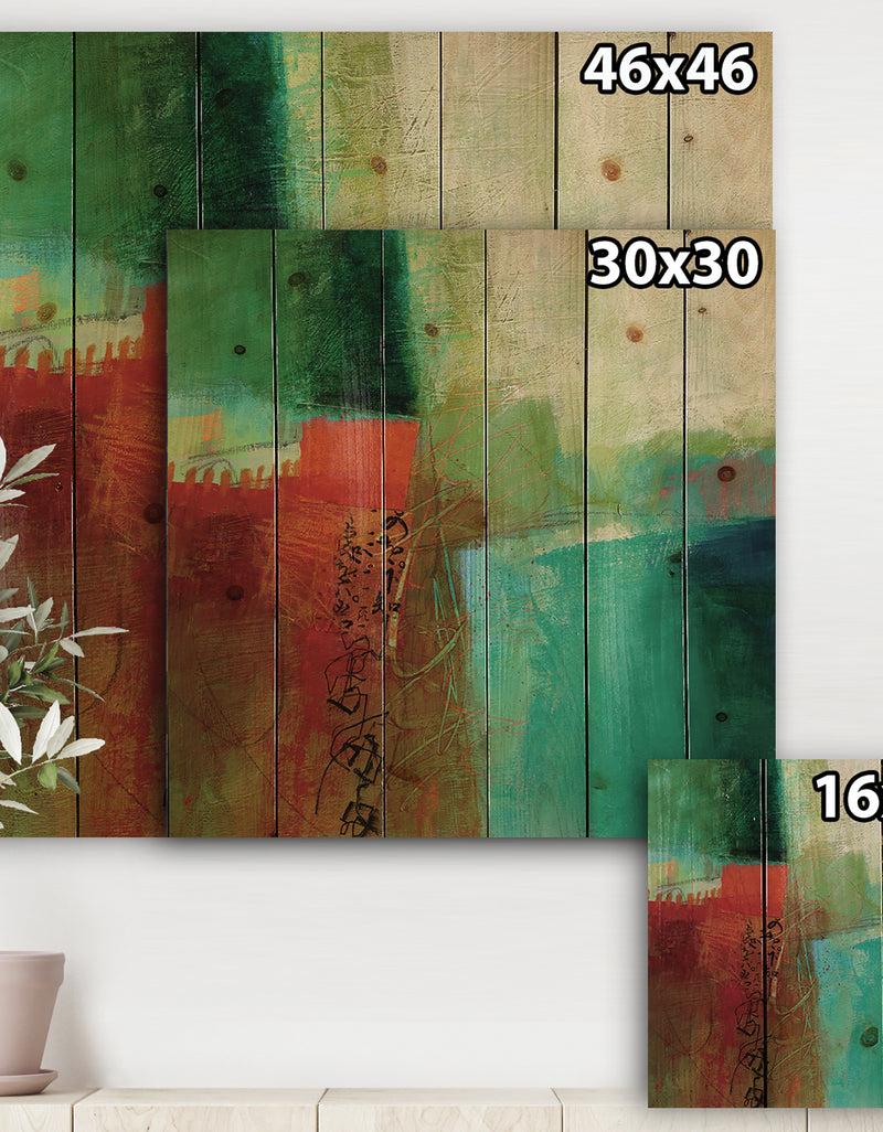 DesignQ Abstract Impression Of Watercolor Blue And Red - Contemporary Print On Natural Pine Wood