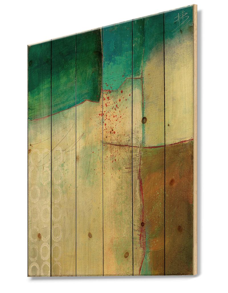 DesignQ Abstract Impression Of Watercolour Blue And Yellow - Traditional Print On Natural Pine Wood