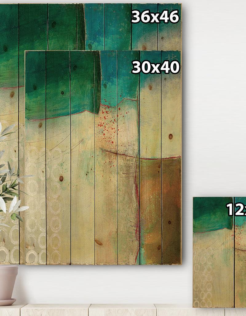 DesignQ Abstract Impression Of Watercolour Blue And Yellow - Traditional Print On Natural Pine Wood