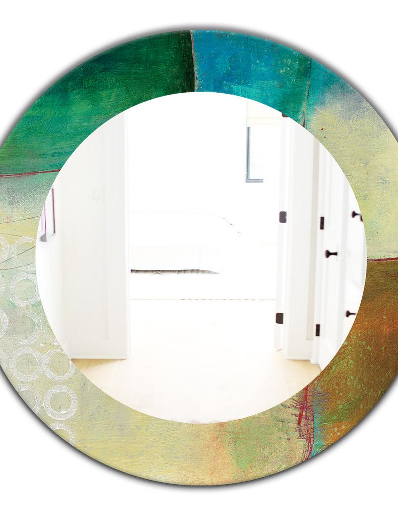 DesignQ Abstract Impression Of Watercolour Blue And Yellow - Farmhouse Mirror - Oval Or Round Wall Mirror