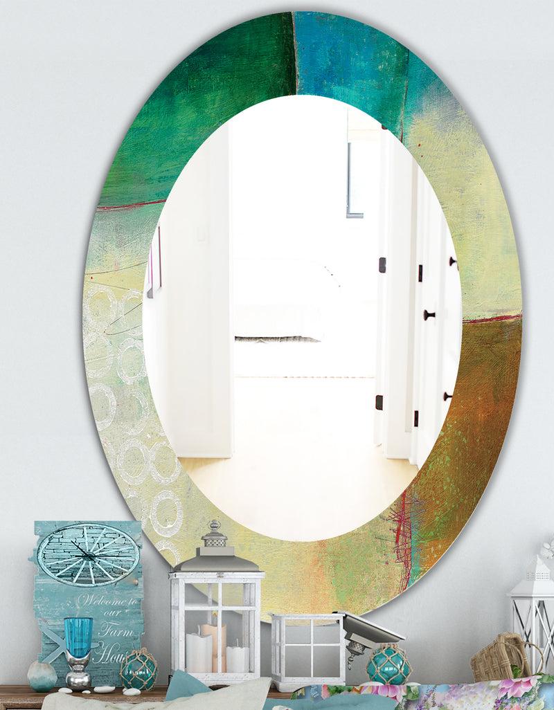 DesignQ Abstract Impression Of Watercolour Blue And Yellow - Farmhouse Mirror - Oval Or Round Wall Mirror