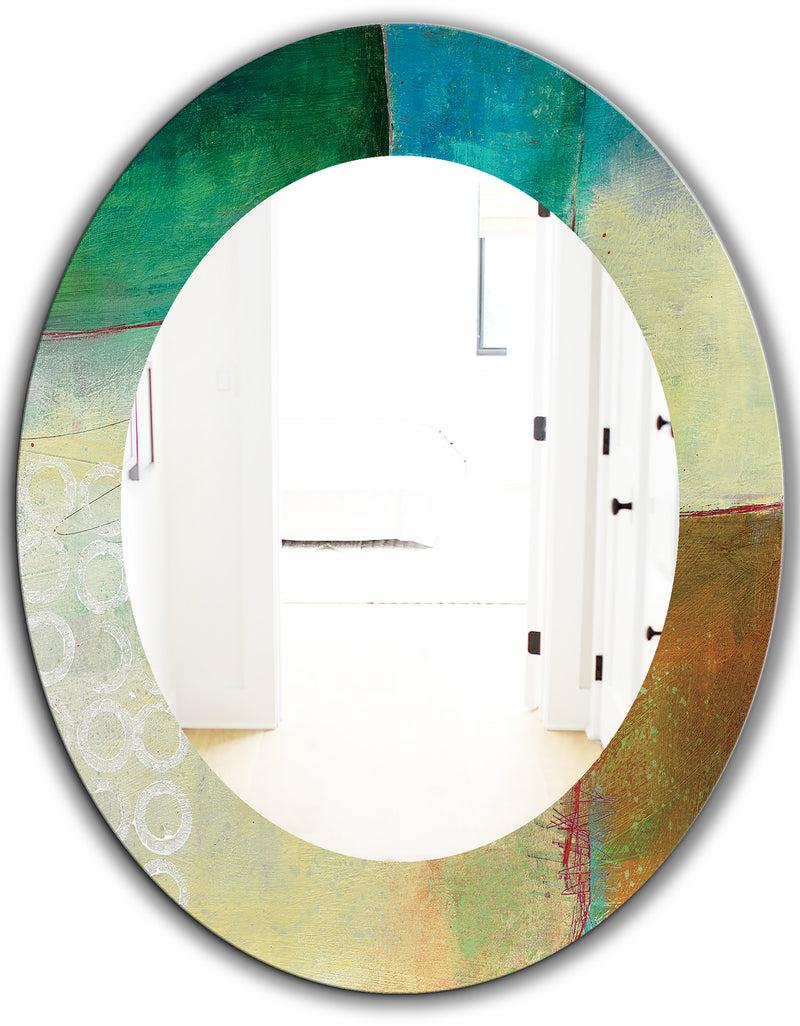 DesignQ Abstract Impression Of Watercolour Blue And Yellow - Farmhouse Mirror - Oval Or Round Wall Mirror