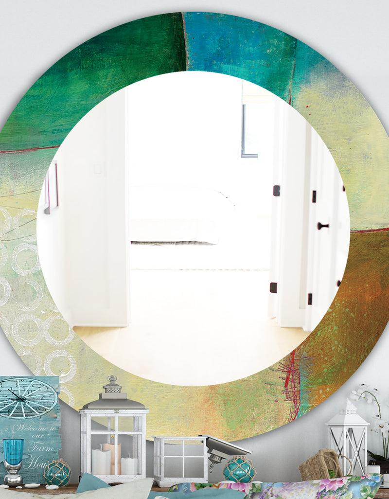 DesignQ Abstract Impression Of Watercolour Blue and Yellow - Farmhouse Mirror - Oval or Round Wall Mirror