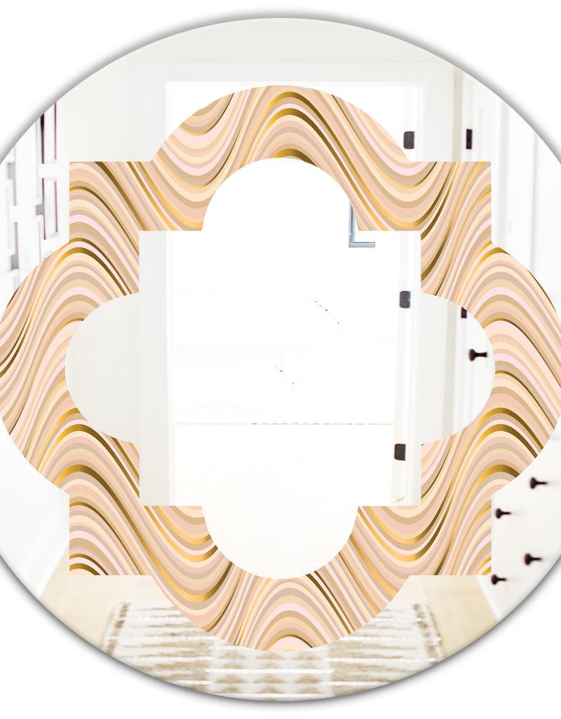 DesignQ Abstract Luxury Beige Waves - Modern Round Or Oval Wall Mirror - Quatrefoil